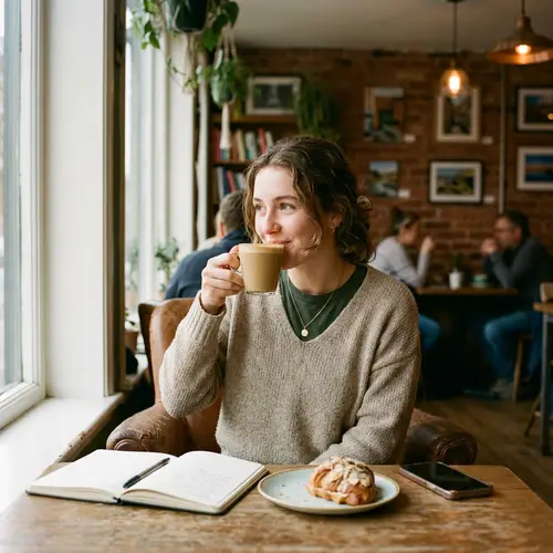 Gorgeous Girl Enjoying Coffee at Cafe