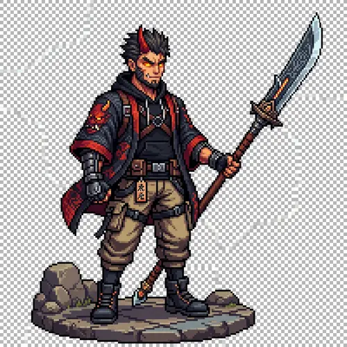 Pixel Art Sprite: Half Human Half Oni with Glaive