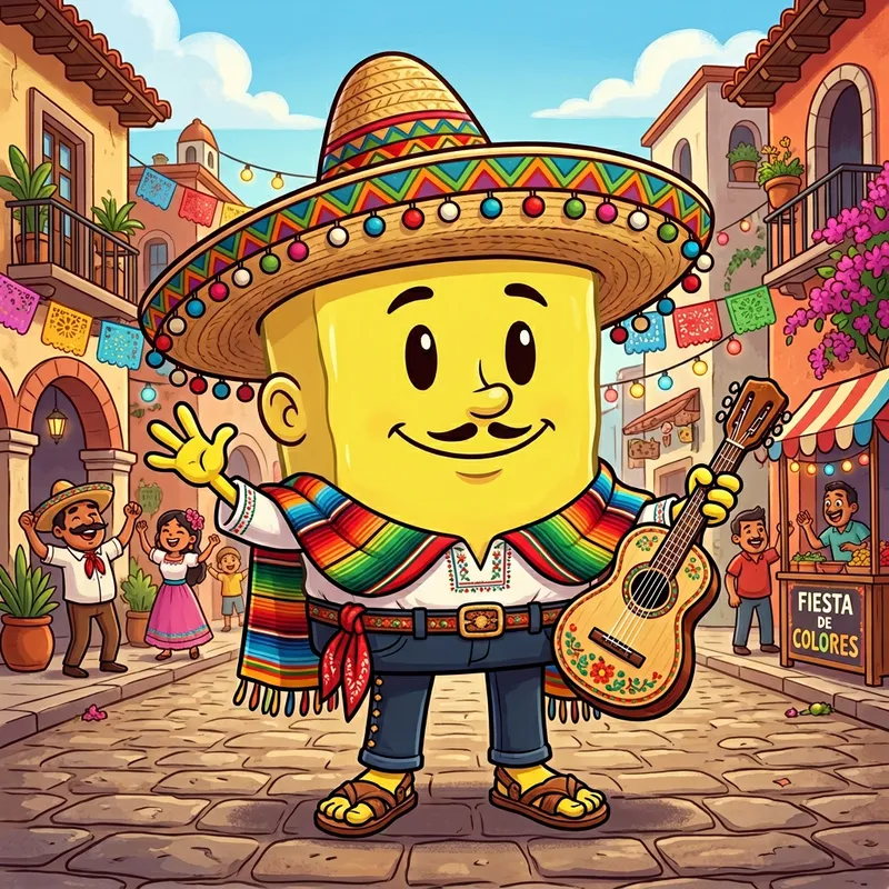 SpongeBob Dressed as Mexican: Traditional Attire Cartoon Character