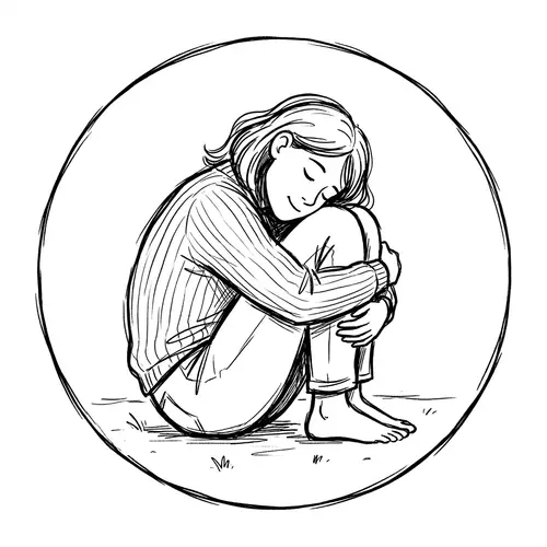 Minimalist Profile Sketch of Person Sitting and Smiling