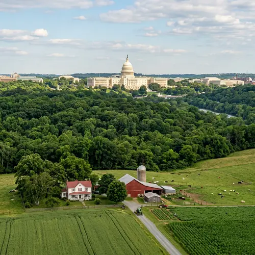 Scenic Landscape: Forest, Farm & Capitol Building