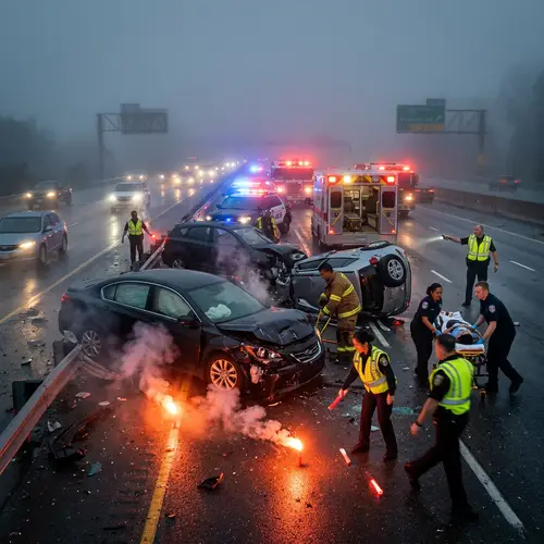 Chaotic Traffic Accident Scene | Emergency Responders & Crashed Cars