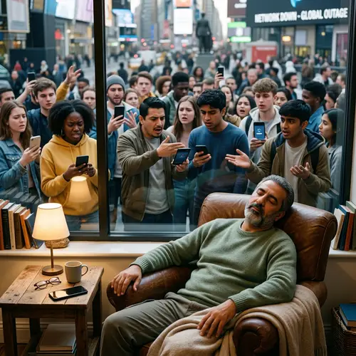 Serene Middle-Eastern Man Sleeping Amidst Social Media Chaos