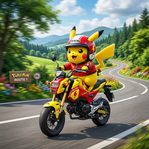 Pikachu Riding a Motorcycle - Epic Adventure