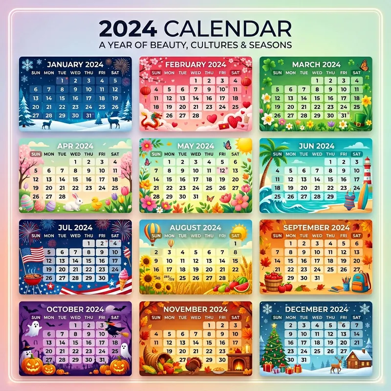2024 Calendar: 4K Graphic Design for Each Month | Creative Style