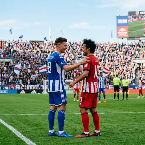 Professional Soccer Players on Green Field Admiring Each Other