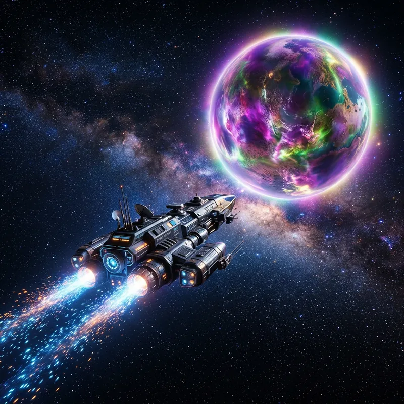 Spacecraft Journey to Radiant Unexplored Planet