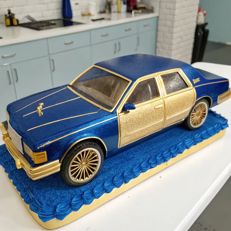 Royal Blue & Gold Low Rider Car Birthday Cake