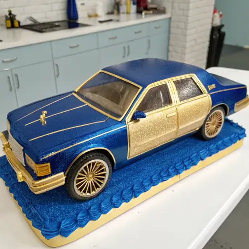 Royal Blue & Gold Low Rider Car Birthday Cake