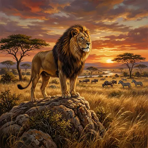 Majestic Adult Male Lion on African Savannah - Wildlife Photography