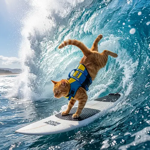 Surfing Cat Backflip: Epic Moment on Giant Wave