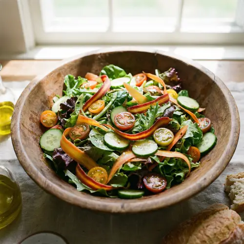 Vibrant Vegetable Salad in Rustic Wooden Bowl