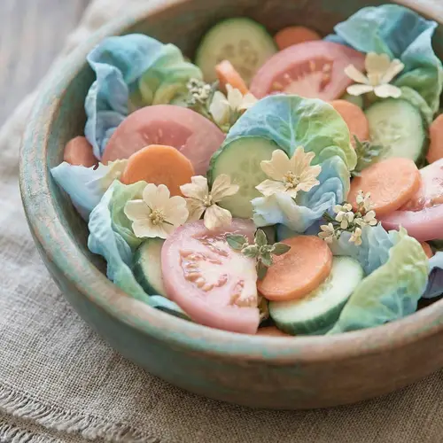 Colorful Vegetable Salad in Rustic Wooden Bowl