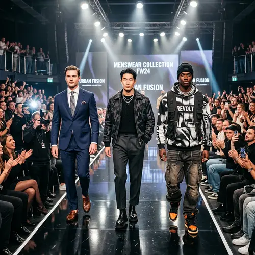 Luxury Men's Fashion Show with Diverse Models on Stylish Ramp