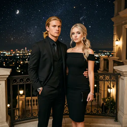 Edward & Winry in Black Suit and Dress - Starlit Evening