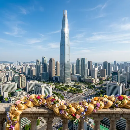 Marvellous Cityscape View with Skyscrapers and Rapunzel's Hair