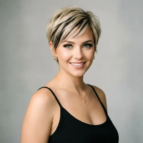 Elegant Summer Fashion: Blonde Model with Highlights