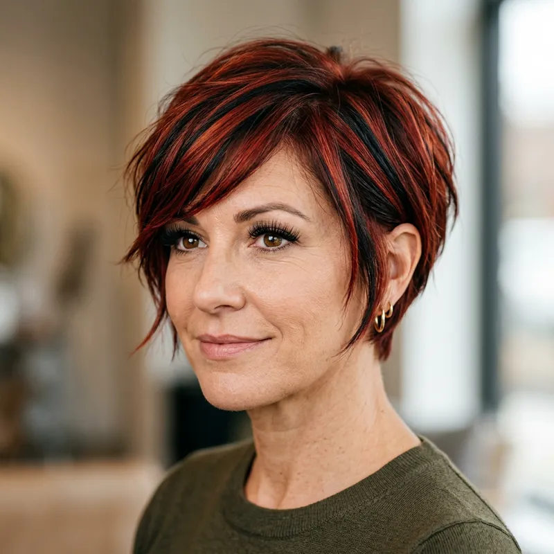 Stunning Red Short Hair with Black Highlights