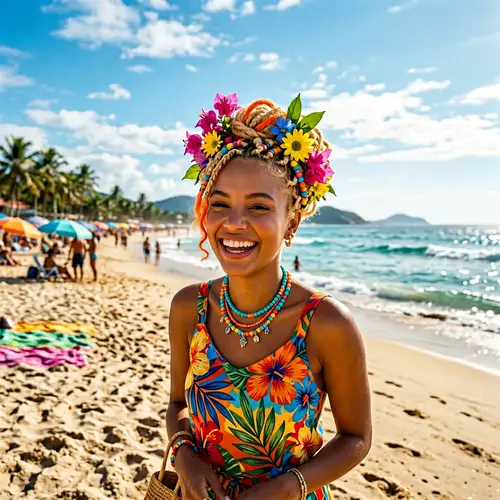 Vibrant Beach Scene with Colorful Fashion