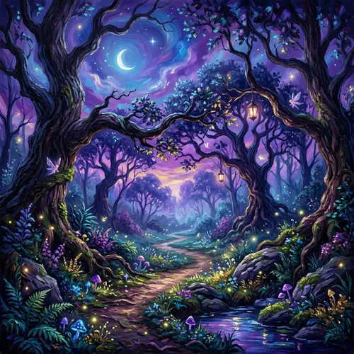 Mystical Forest at Dusk - Enchanting Ethereal Beauty of Nature