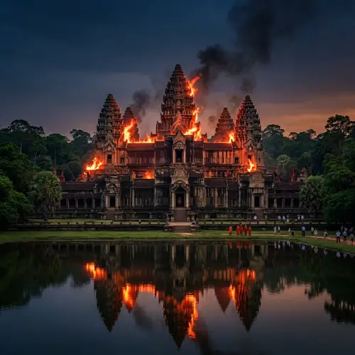Iconic Angkor Wat: Stone Carvings Amidst Cambodian Jungle