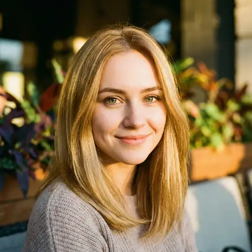 Striking Golden Blonde Young Woman with Captivating Green Eyes