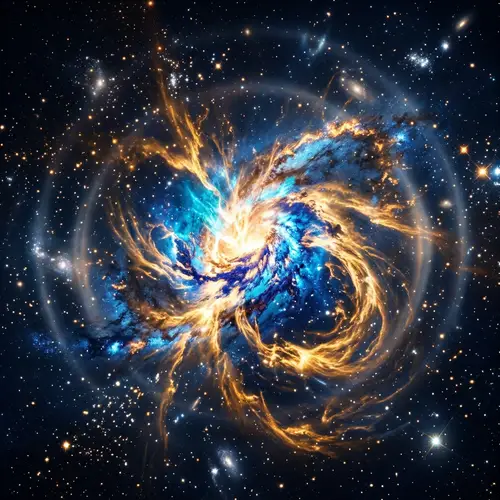 Majestic Galactic Phenomenon: Exploding Blue & Golden Galaxy