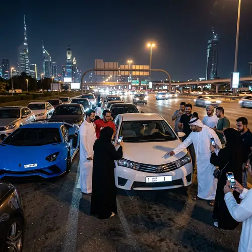 Nighttime Dubai Highway: Luxury Cars & Unique Plates