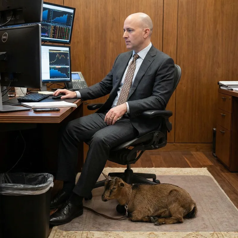 Elegant Bald Trader with Discreet Goat