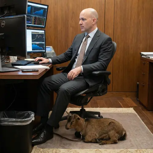 Elegant Bald Trader with Discreet Goat