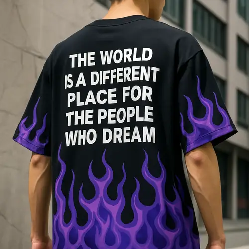 Stylish Oversized Black T-Shirt with Purple Flames