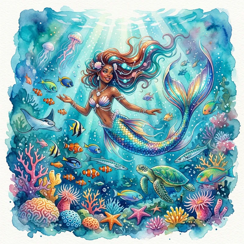 Surreal Mermaid Watercolor Art | Colorful Underwater Fantasy