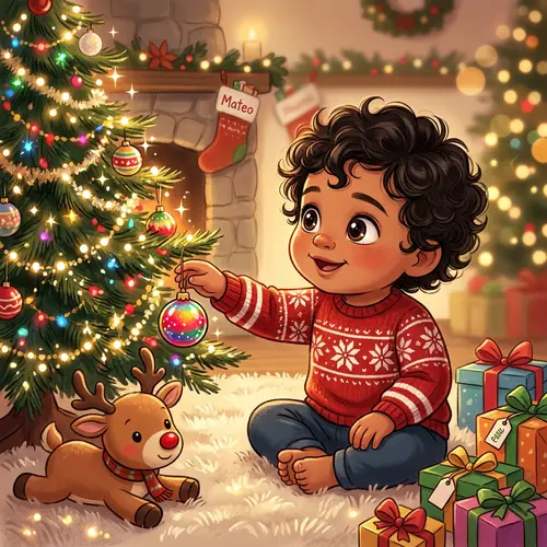 Hispanic Toddler's First Christmas: Enchanting Tree Decorations
