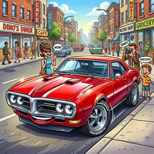 Vibrant 1967 Firebird Cartoon Illustration