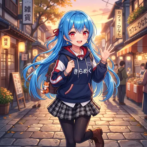 Anime Girl with Blue Hair and Red Eyes