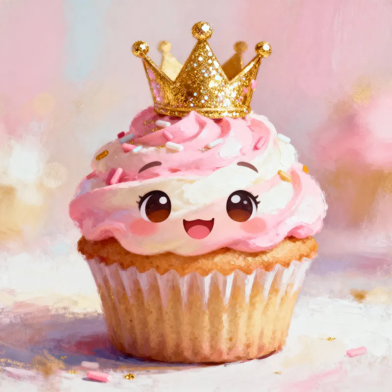 Whimsical Cupcake Mascot with Golden Crown