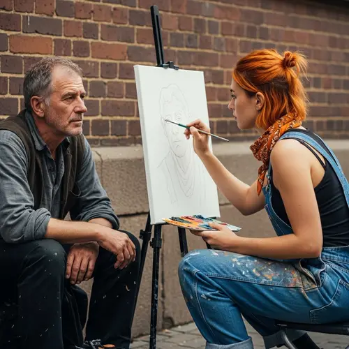 Beggar Posing for Painter - Art in Progress