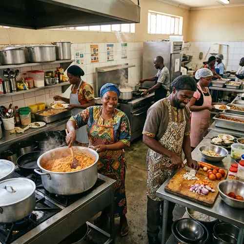 Busy School Kitchen with African Cooks