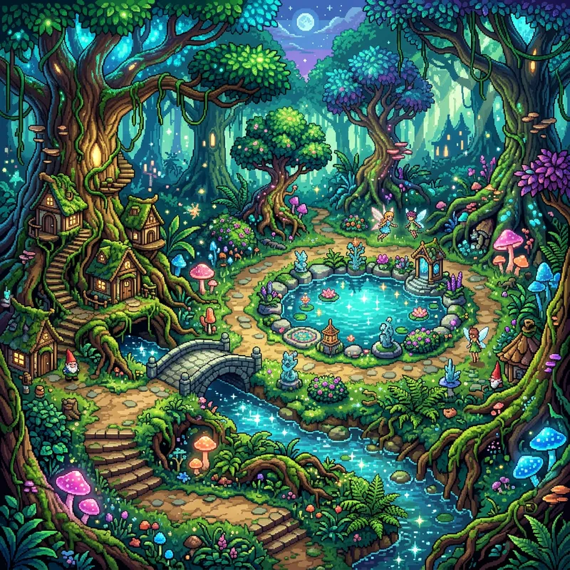 32-Bit Retro Pixel Art - Enchanted Forest Scene 32-Bit Retro Pixel Art - Enchanted Forest Scene