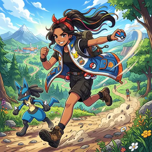 Dynamic Female Hispanic Pokemon Trainer in Anime Style