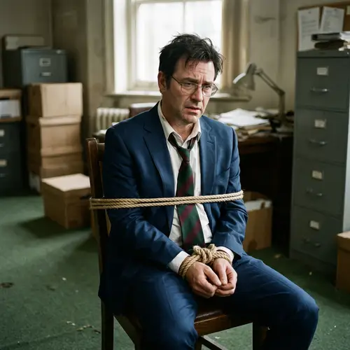 Businessman Tied Up in Ropes - A Shocking Image