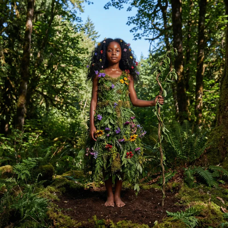 Black Girl Embodying Mother Nature: Serene Power Captured Black Girl Embodying Mother Nature: Serene Power Captured
