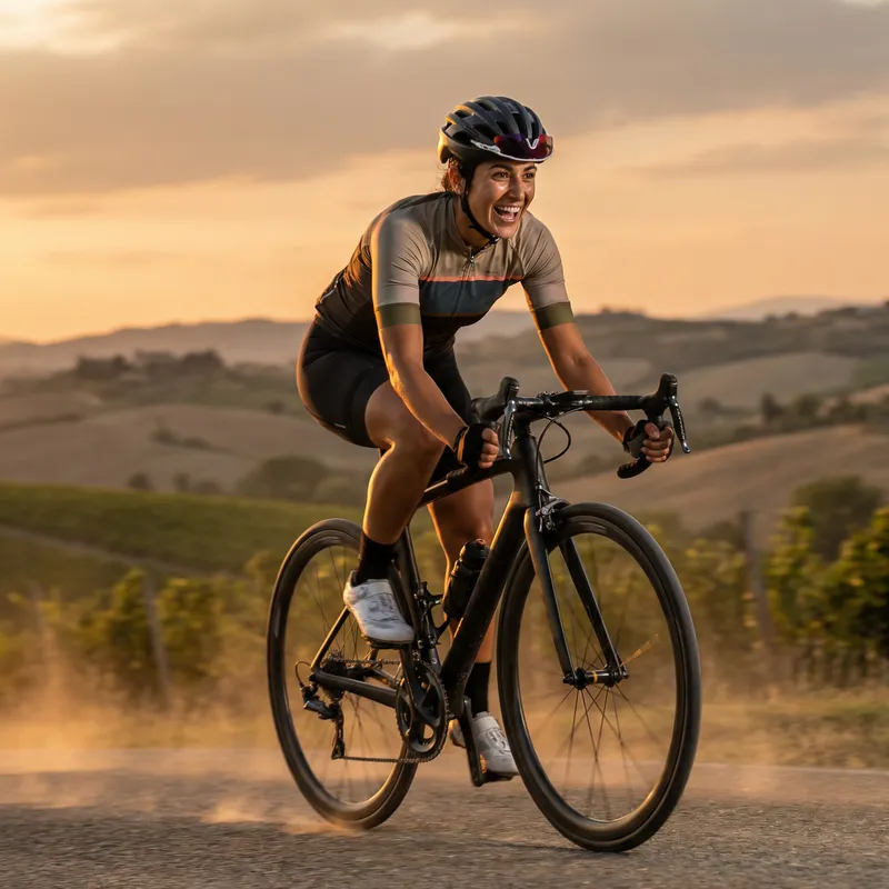 Vibrant Middle-Eastern Woman Racing on Specialized Bike | Energetic Cycling Photo