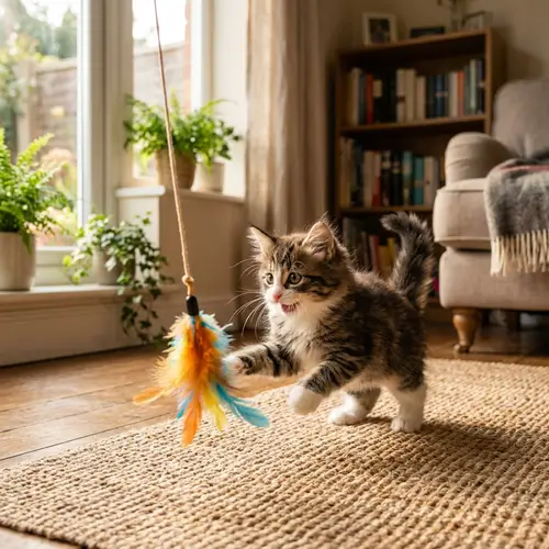 Adorable Kitten Playing with Feathered Toy | Cute Little Cat