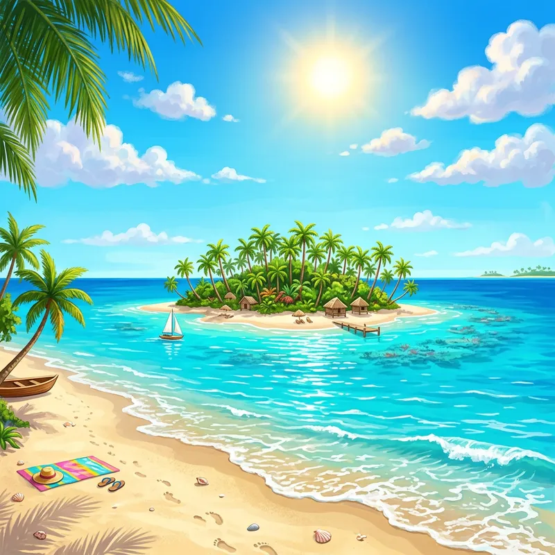Sunny Island Seascape | Palm Trees and Turquoise Water