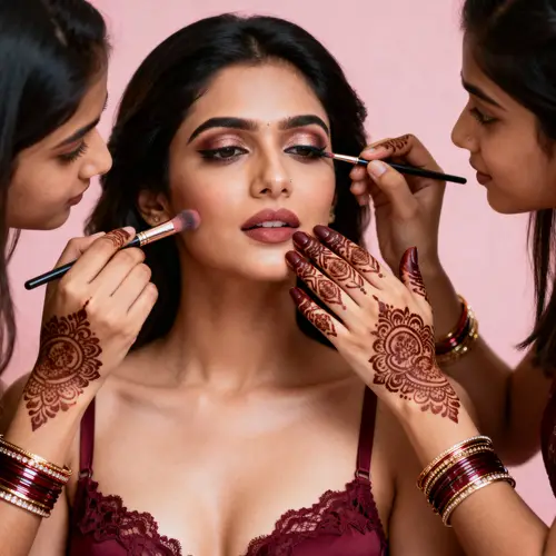 Stylish Maroon Lingerie & Feminizing Makeup