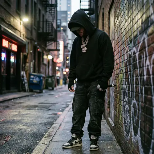 Caucasian Rapper in Hooded Sweatshirt