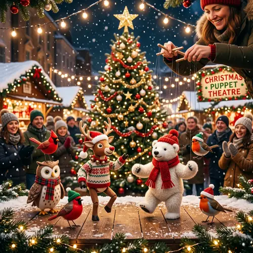 Festive Christmas Puppets in Winter Wonderland Scene