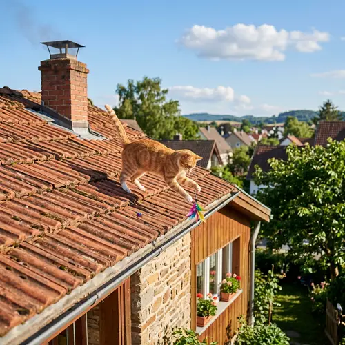 Cat Playing on Roof - Enjoy Whimsical Moments