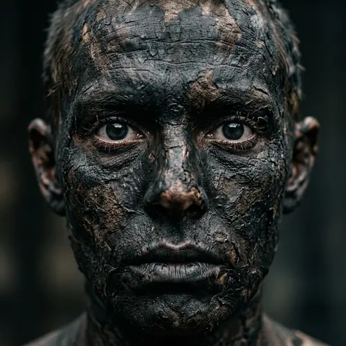 Hyperrealistic Charred Face Portrait - Intense and Frightening